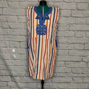Native African Western Hand woven Embroidered sleeveless Cotton dress Sz M
